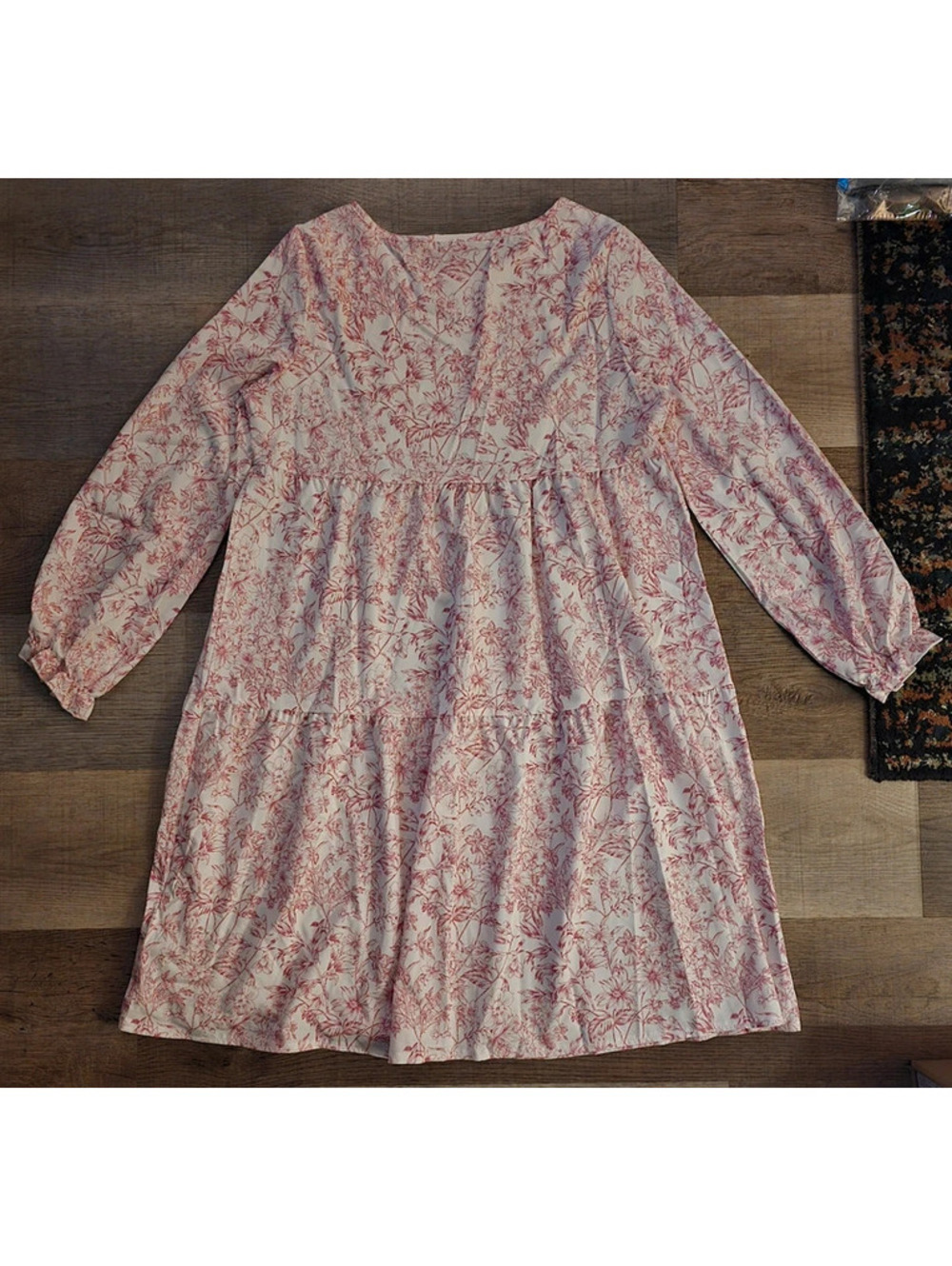 Emery Rose Pink Floral Tiered Babydoll Mini Dress Long Sleeve Cottagecore NWT